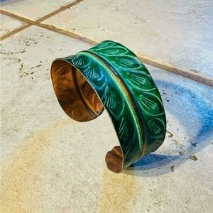 Green and Copper Leaf Patterned Cuff Bracelet